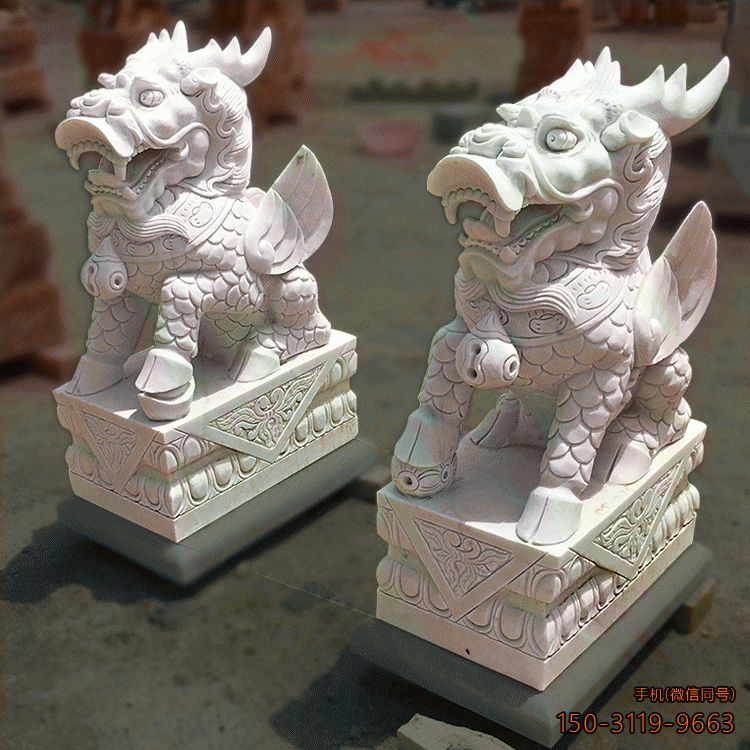 辟邪麒麟瑞獸_漢白玉大理石動物石雕 辟邪麒麟瑞獸_漢白玉大理石動物石雕