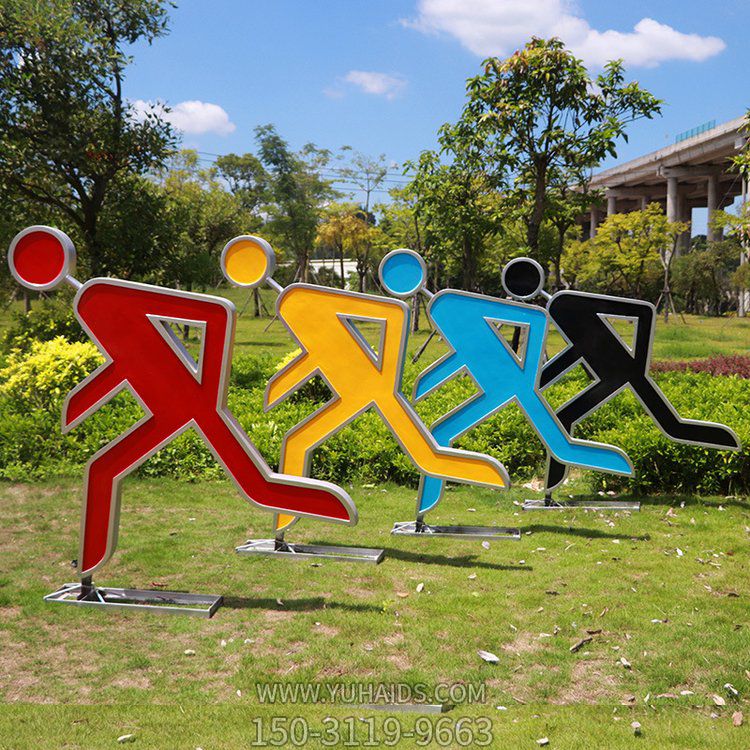 安全出口，剪影不銹鋼抽象人物雕塑