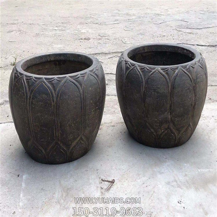 花崗巖石材石盆 石雕黑青石石盆廣場(chǎng)景觀石材花盆雕塑