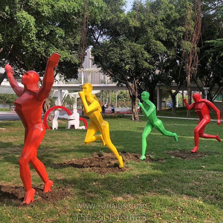 跑步，玻璃鋼體育運(yùn)動抽象塊面人物塑像雕塑