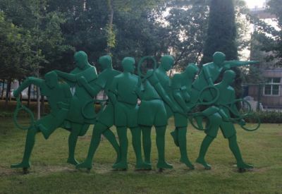 不銹鋼打羽毛球人物雕塑