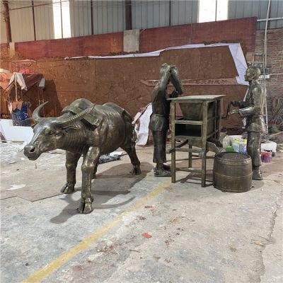 玻璃鋼仿銅人物、牛和風(fēng)車