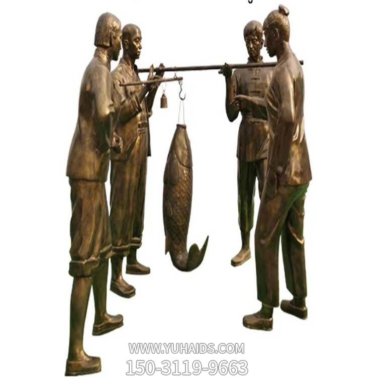玻璃鋼仿銅話街道稱魚(yú)的人物雕塑
