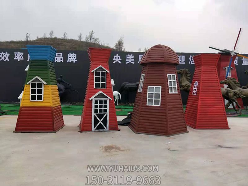 兒童游樂廣場(chǎng)彩三色玻璃鋼風(fēng)車雕塑