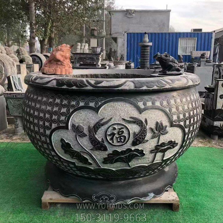 青石大水缸，石雕缸雕塑