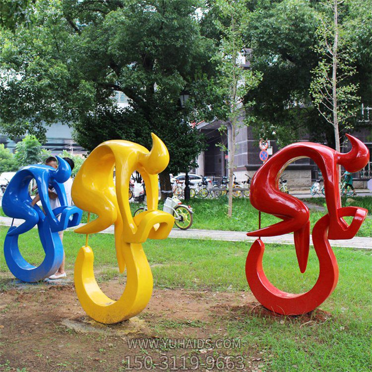 不銹鋼抽象騎行運(yùn)動(dòng)人雕塑，騎自行車