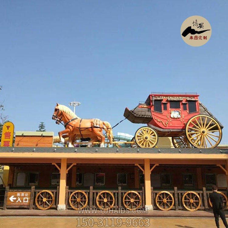 玻璃鋼仿真馬拉車雕塑 游樂(lè)園主題景觀雕塑