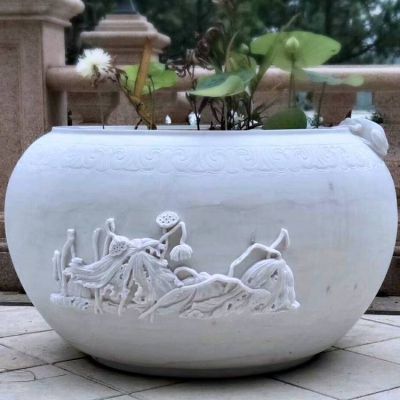 青石大理石庭院魚缸擺件仿古做舊魚缸戶外養(yǎng)魚缸擺件