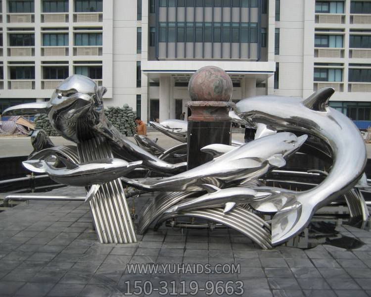 鏡面不銹鋼戶(hù)外園林海豚雕塑擺件