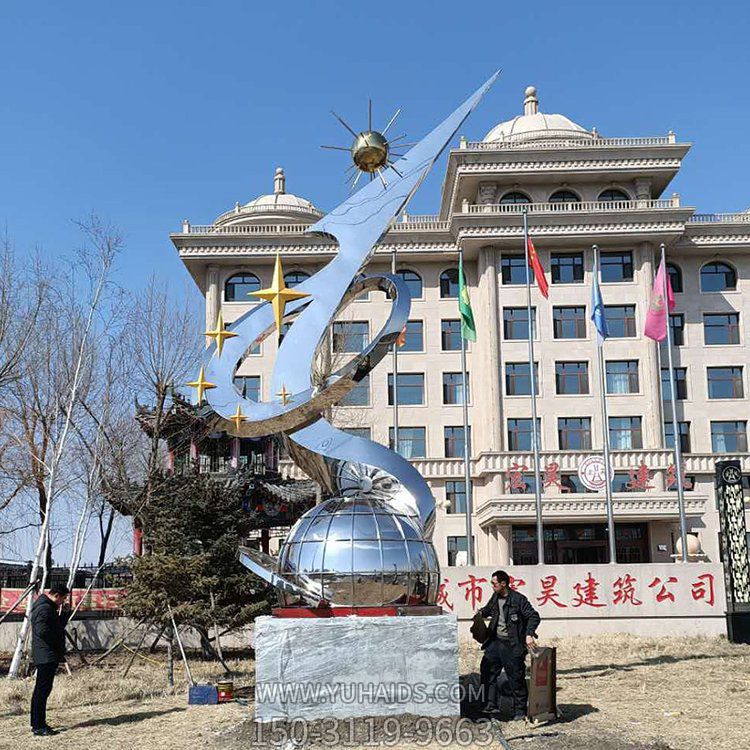 企業(yè)門口的科技類不銹鋼景觀標識雕塑