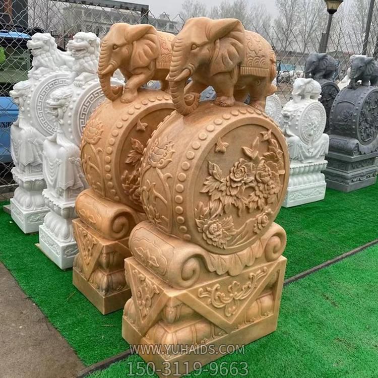 庭院別墅門(mén)口黃蠟石石雕戶外園林浮雕鎮(zhèn)宅辟邪抱鼓石雕塑