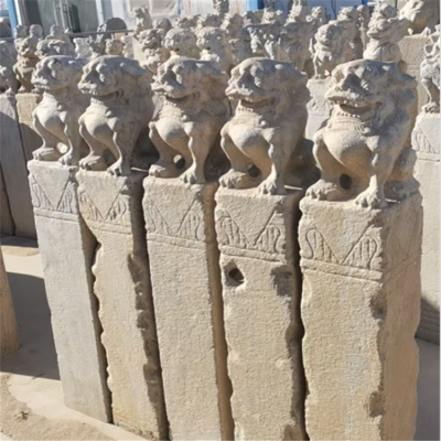 仿古栓馬柱，狻猊拴馬樁石雕