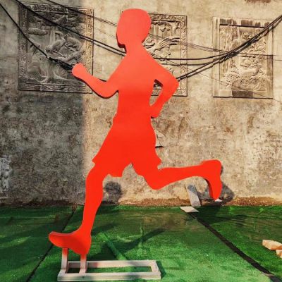 公園林廣場(chǎng)不銹鋼運(yùn)動(dòng)人物擺件定做抽象鐵藝跑步人物雕塑  