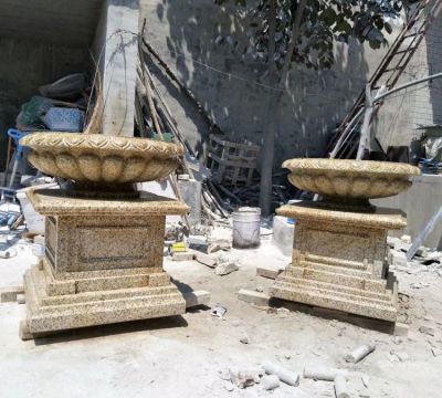 黃銹巖浮雕歐式花缽花盆別墅裝飾園林雕塑