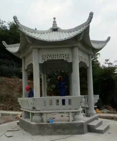 六角涼亭，大理石石雕亭子