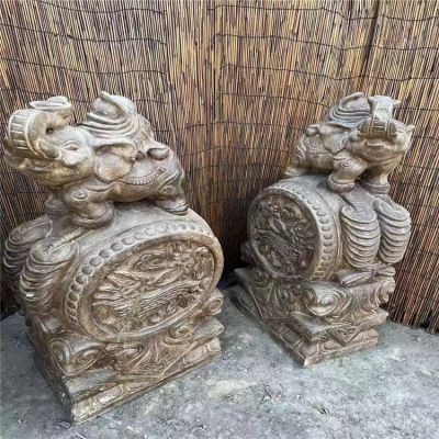 招財門墩，大象抱鼓石