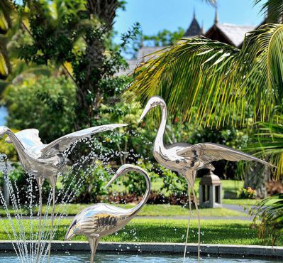 不銹鋼鏡面仙鶴，園林水景裝飾動物擺件