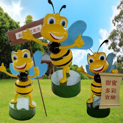 酒店商場草坪標(biāo)識(shí)語仿真玻璃鋼蜜蜂雕塑