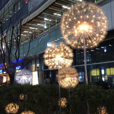 路邊公園不銹鋼仿真植物發(fā)光照明蒲公英雕塑