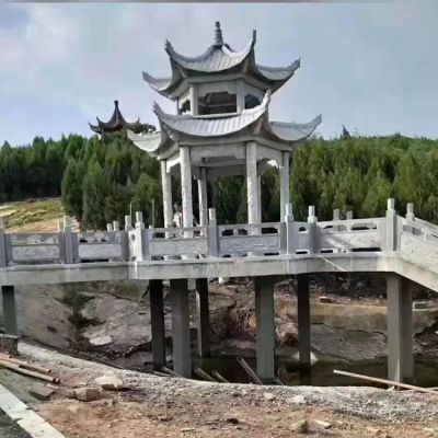 仿古中式雙層石雕涼亭景區(qū)水景觀擺件休閑石亭