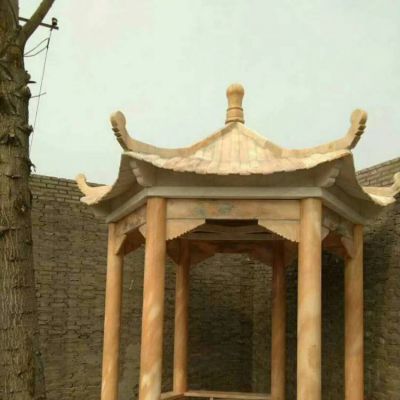 晚霞紅大理石石雕公園涼亭雕塑