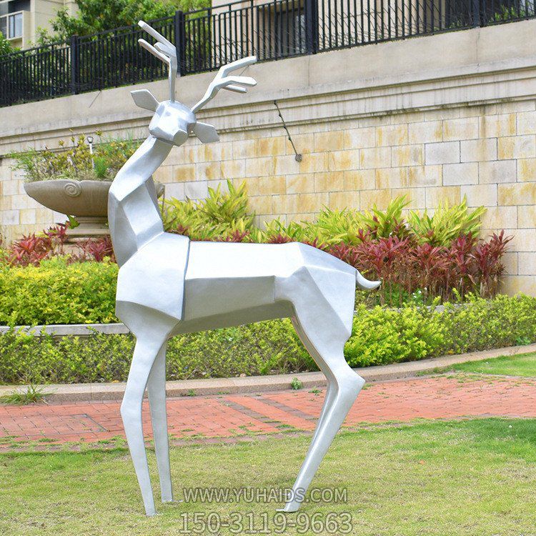 玻璃鋼塊面鹿，幾何鹿雕塑