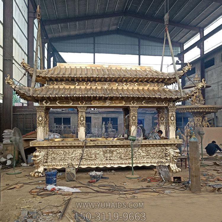 純銅大香爐，寺廟大型焚香爐雕塑
