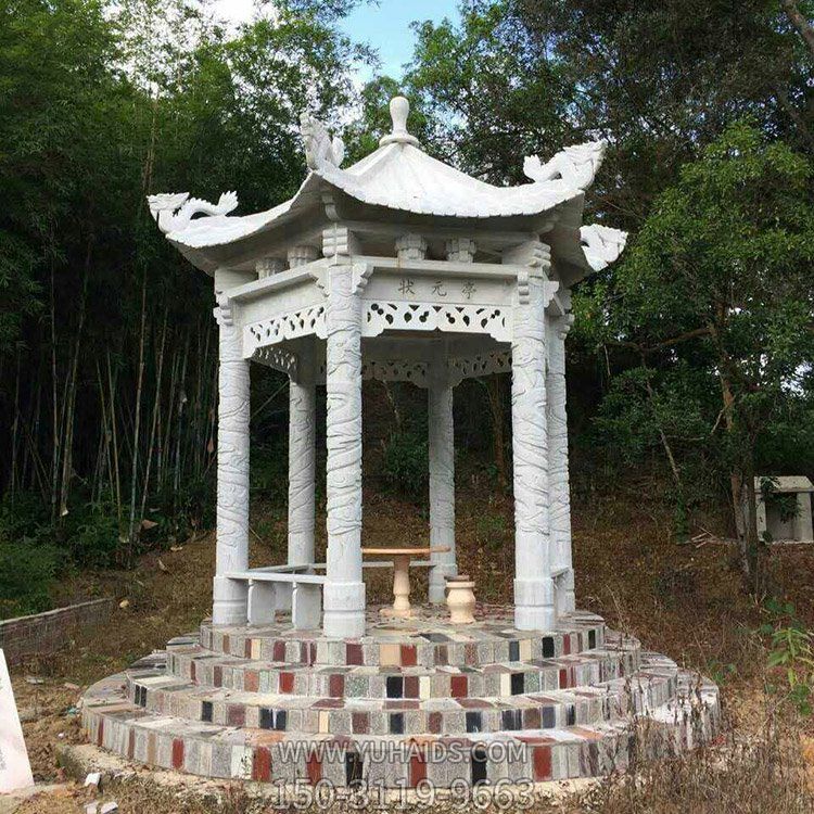 漢白玉六角石雕亭子，公園園林休息涼亭雕塑