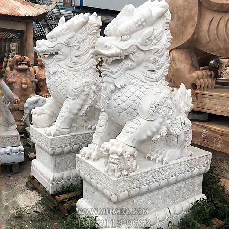 庭院門(mén)口漢白玉石雕大型景觀麒麟雕塑