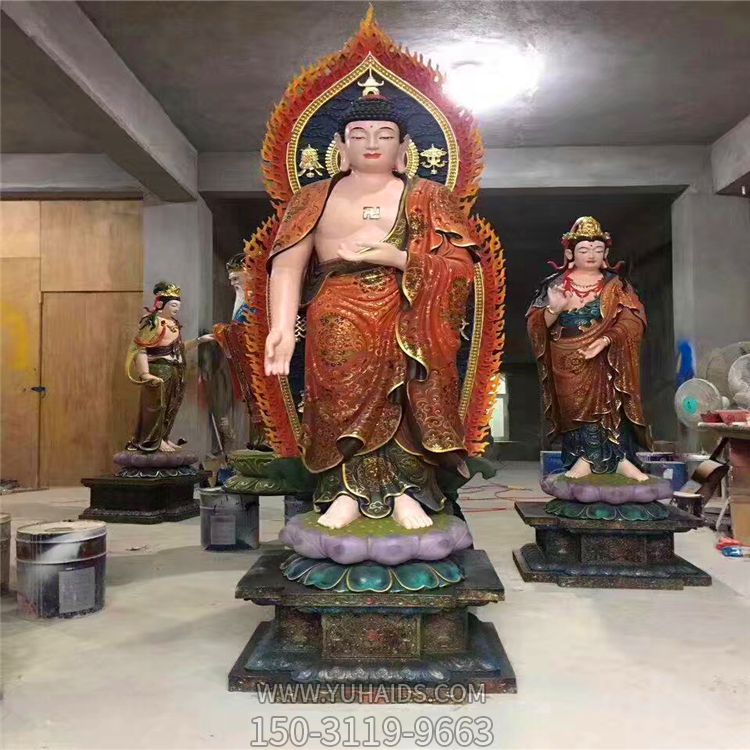 寺廟供奉神佛玻璃鋼三圣雕塑