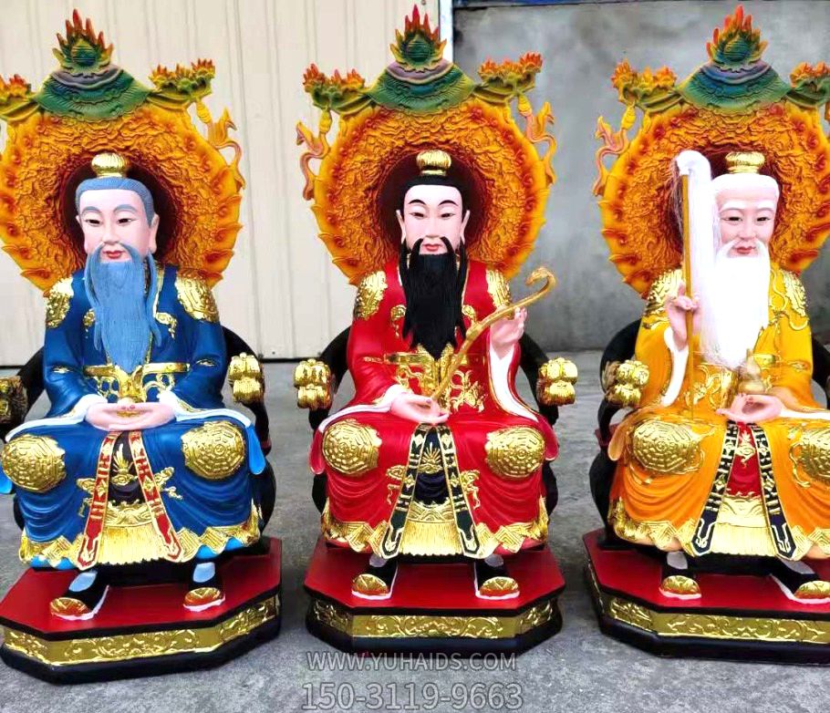 太上老君、上清靈寶天尊、三清道祖玻璃鋼彩繪神佛三清祖師雕塑
