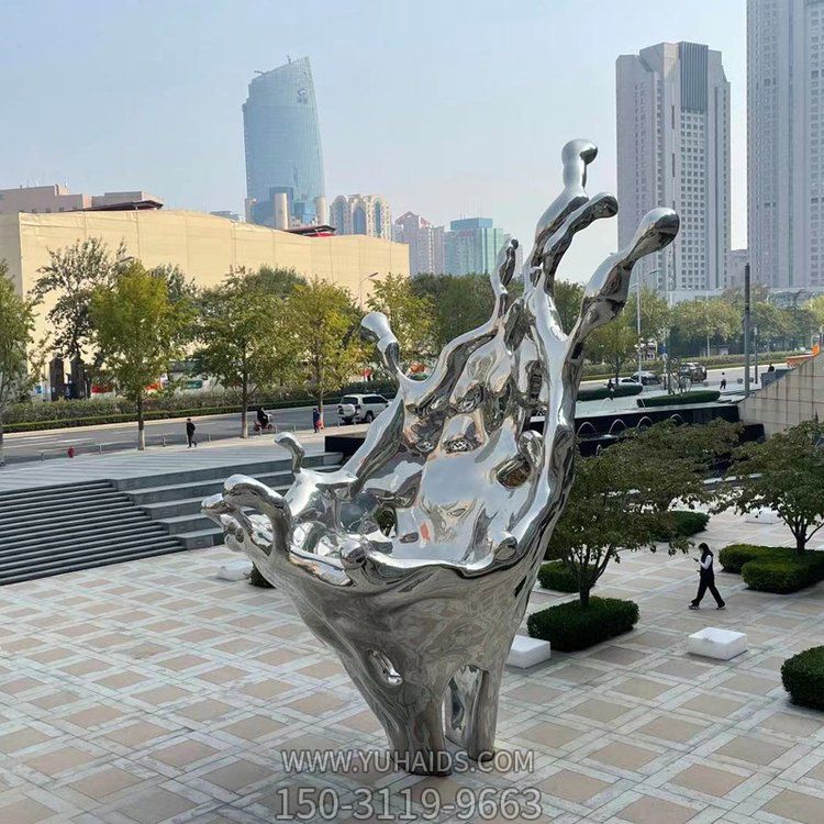 不銹鋼鏡面立體抽象浪花城市廣場(chǎng)景觀雕塑擺件