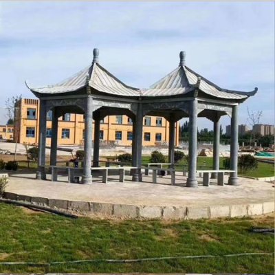 青石亭子，連體石雕涼亭