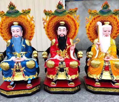 太上老君、上清靈寶天尊、三清道祖玻璃鋼彩繪神佛三清祖師雕塑