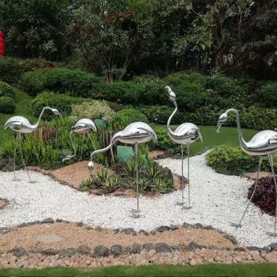 鏡面仙鶴，不銹鋼丹頂鶴