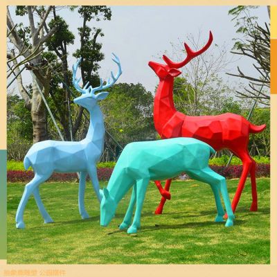 玻璃鋼噴漆幾何梅花鹿，多種顏色可選