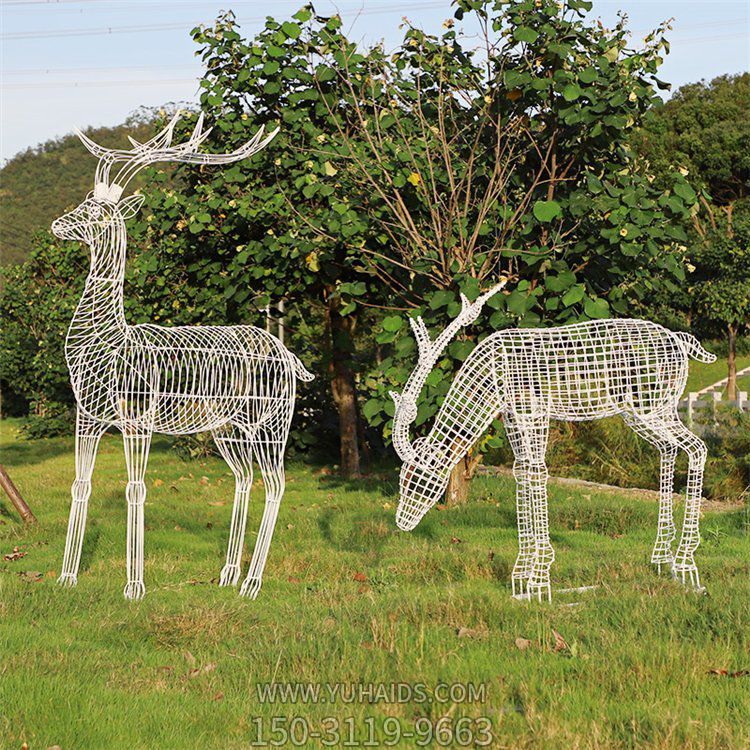 網(wǎng)格鹿，不銹鋼鐵藝梅花鹿雕塑