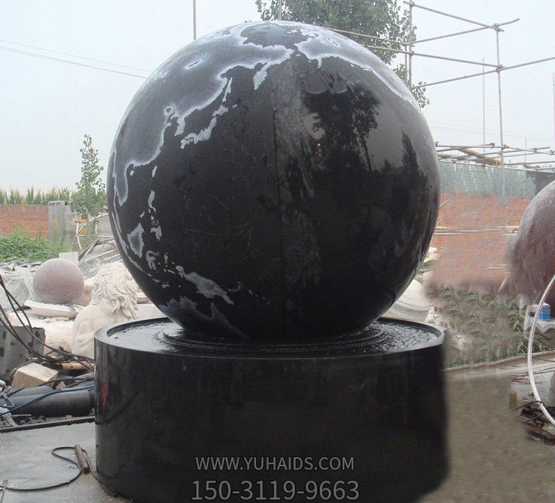 商業(yè)廣場擺放大型中國黑風水球石雕雕塑