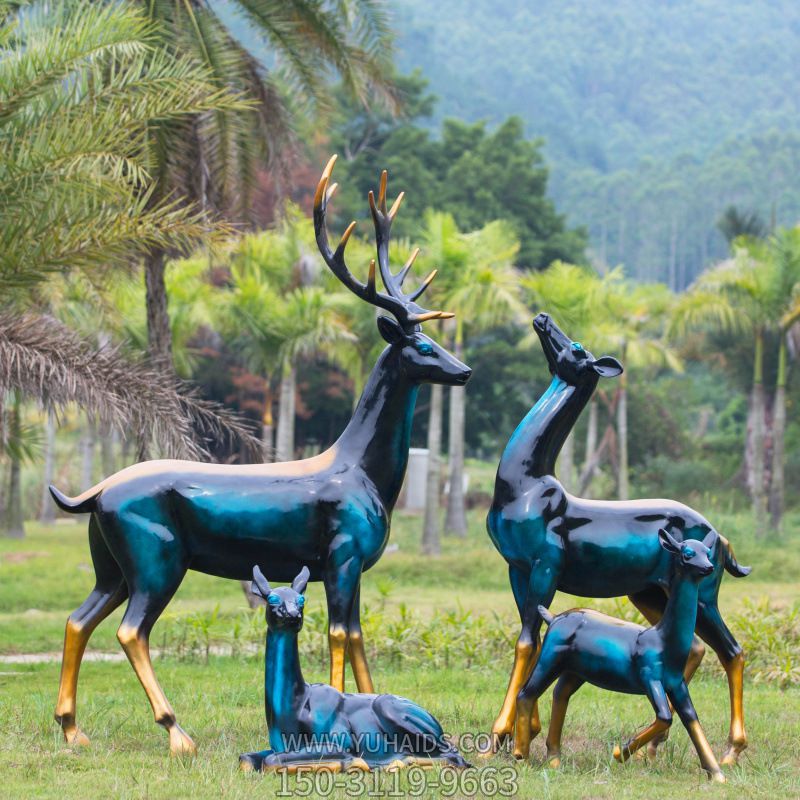 戶(hù)外景區(qū)創(chuàng)意玻璃鋼彩繪大型景觀裝飾品擺件梅花鹿雕塑