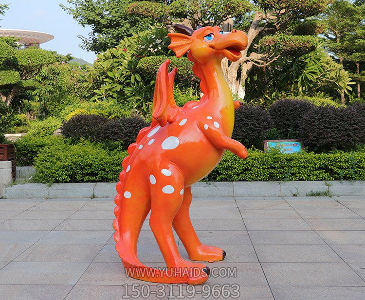 玻璃鋼卡通恐龍，兩腳直立的恐龍雕塑擺件