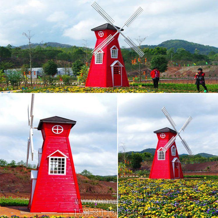 旅游景點(diǎn)戶(hù)外裝飾防腐木荷蘭風(fēng)車(chē)田園裝飾雕塑