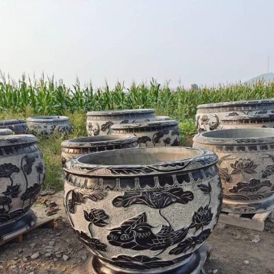 戶外裝飾蓮花缸養(yǎng)魚(yú)青石石雕魚(yú)缸