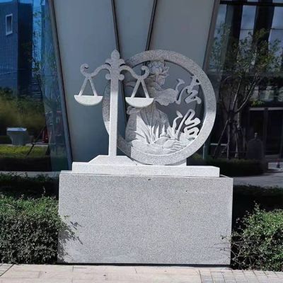 廣場(chǎng)擺放花崗巖雕刻天平蓮花法治主題石雕