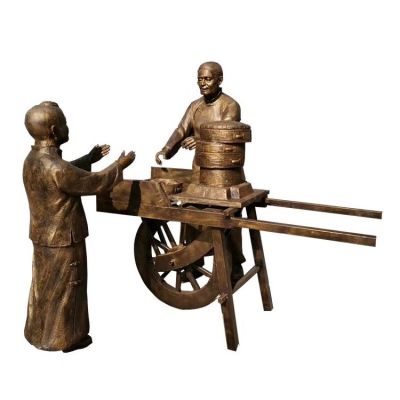 園林戶外玻璃鋼仿銅賣(mài)小籠包的人物雕塑