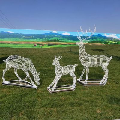 不銹鋼創(chuàng)意網格梅花鹿雕塑花園 廣場草地擺件