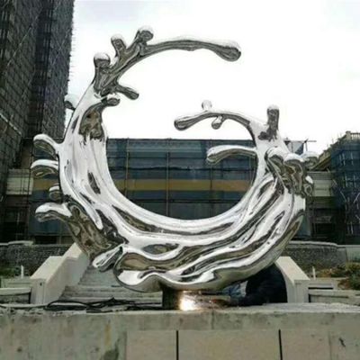 小區(qū)樓盤戶外噴泉裝飾不銹鋼鏡面抽象海浪浪花擺件