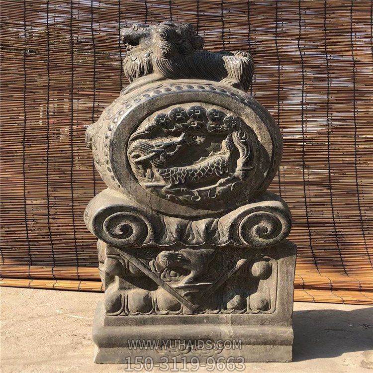麒麟紋獅子抱鼓石仿古門(mén)墩雕塑