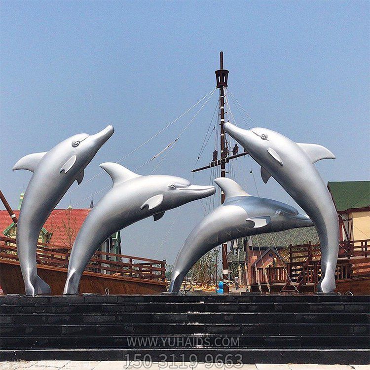 游樂(lè)園水池噴泉不銹鋼海豚景觀雕塑