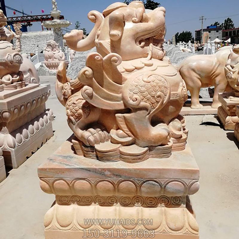 戶(hù)外園林大型仿真晚霞紅石雕麒麟雕塑