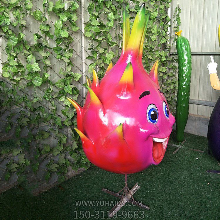 玻璃鋼火龍果，火龍果卡通公仔雕塑